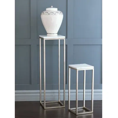 Port 68 Drake Silver/white Marble Pedestals (set/2) In Natural White