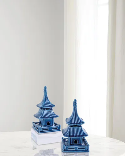 Port 68 Green Short Pagoda Table Accents, Set Of 2 In Blue