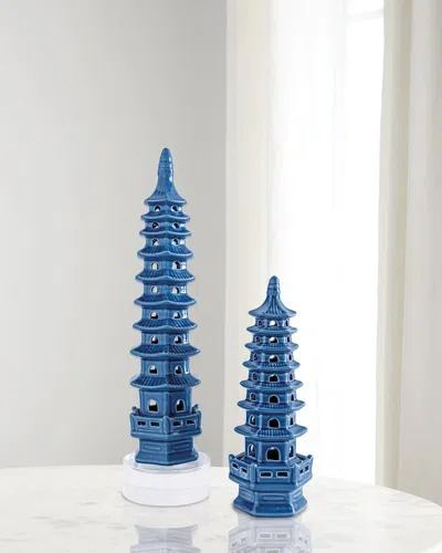 Port 68 Green Tall Pagoda Table Accents, Set Of 2 In Blue
