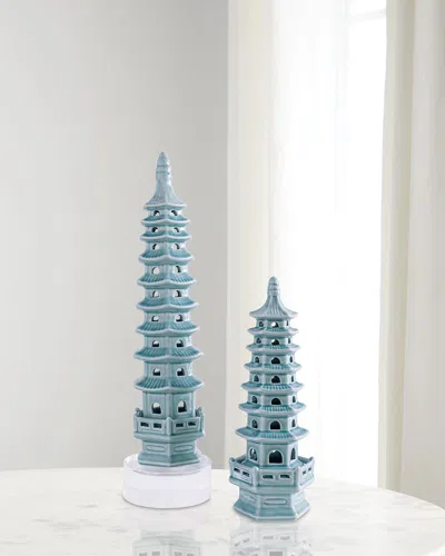 Port 68 Green Tall Pagoda Table Accents, Set Of 2 In Blue