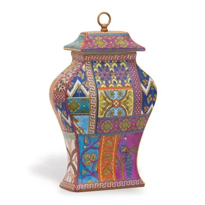 Port 68 Gypsy Yellow/blue/purple 20" Porcelain Jar In Blue;yellow;purple
