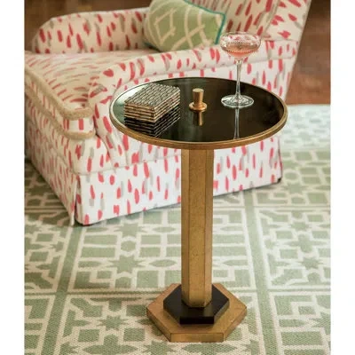Port 68 Madcap Cottage Glass Top Pedestal End Table In Black