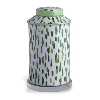 Port 68 Madcap Cottage Green/white 15" Porcelain Jar In White;green