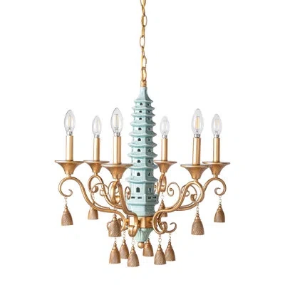 Port 68 Madcap Cottage Oh, Pagoda Chandelier In Gold,celadon