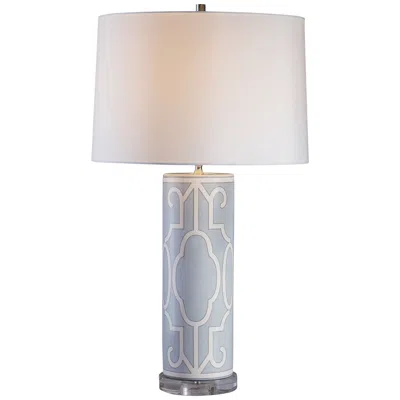 Port 68 Ming Fretwork Blue And White Cylinder Table Lamp