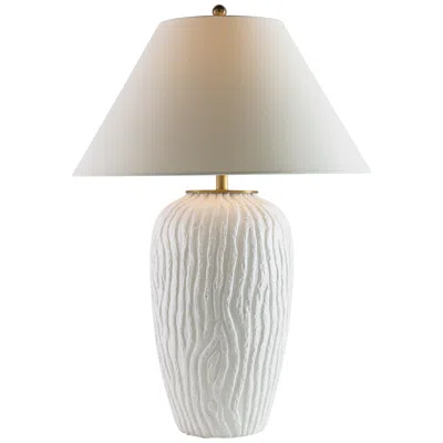 Port 68 Montana Matte White Glaze Textured Wood Porcelain Table Lamp