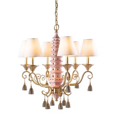 Port 68 Pagoda Pink Chandelier In Gold;pink
