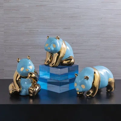 Port 68 Panda Objects (set/3) In Gold,turquoise