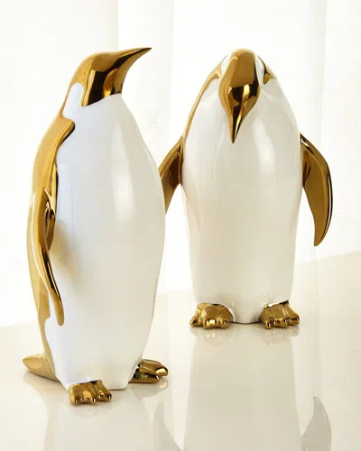 Port 68 Penguin Objects Decor, Set Of 2 In White/gold