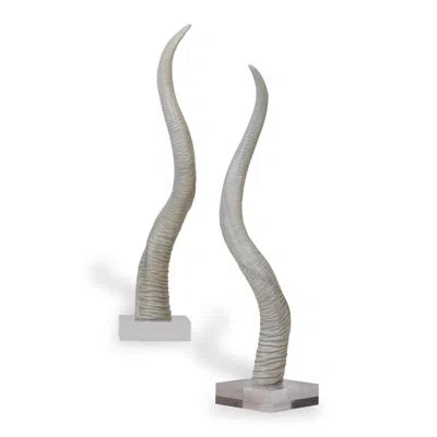 Port 68 Safari Horn Sculpture In White;gray
