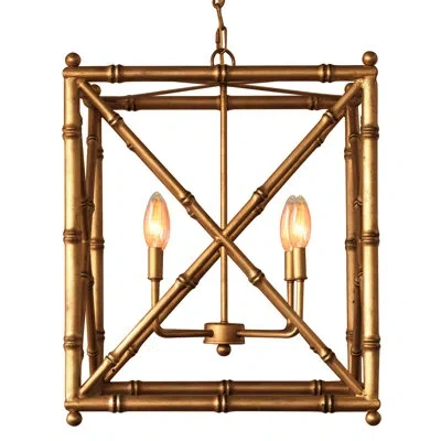 Port 68 Scalamandre 4 - Light Square Chandelier In Gold Leaf