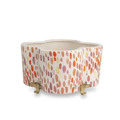 Port 68 Scalamandre Berry Quatrefoil Planter In Orange:pink
