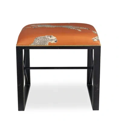 Port 68 Scalamandre Single Leaping Cheetah Bench In Clementine Orange,black Crackle,clementine Orange