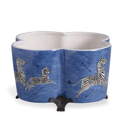 Port 68 Scalamandre Zebra Quatrefoil Pot Planter In Blue