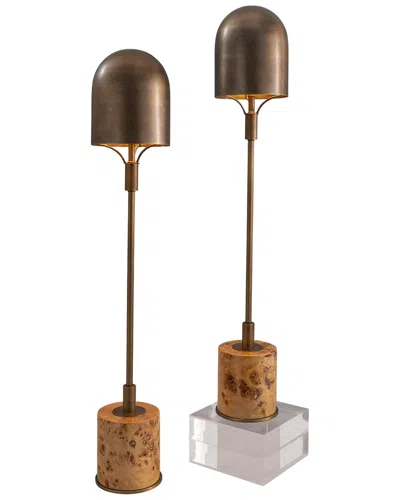 Port 68 Set Of 2 Oppa Burlwood Buffet Lamps In Brown