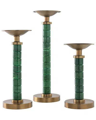 Port 68 Set Of 3 Jade Garden Candlesticks In Green