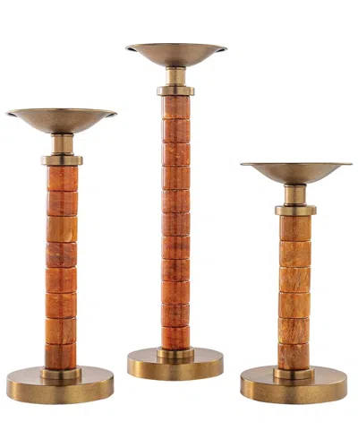 Port 68 Set Of 3 Jade Garden Candlesticks In Orange