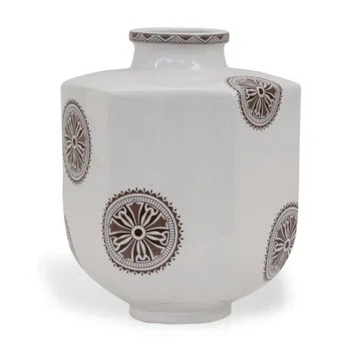 Port 68 Temba 9" Porcelain Table Vase In White,brown