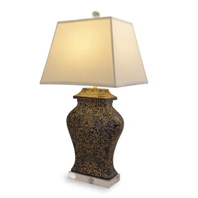 Port 68 Williamsburg Damask Lamp In Dark Indigo