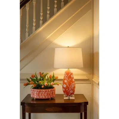 Port 68 Williamsburg Foral Vine Lamp In Coral