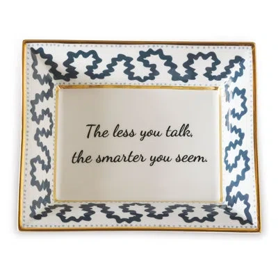 Port 68 Word Up 2 Piece Porcelain Rectangle Decorative Plate Set In White In Blue