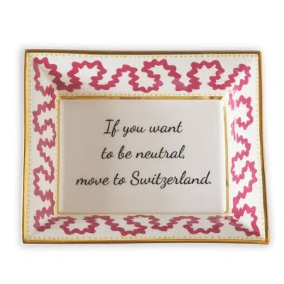 Port 68 Word Up 2 Piece Porcelain Rectangle Decorative Plate Set In White In Pink
