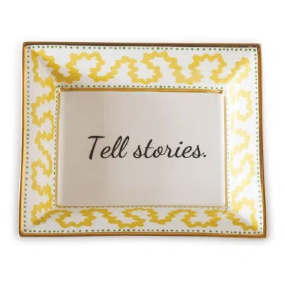 Port 68 Word Up 2 Piece Porcelain Rectangle Decorative Plate Set In White In Yellow