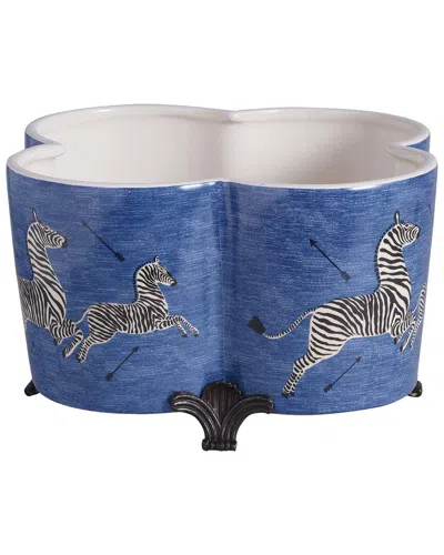 Port 68 Zebra Quatrefoil Planter In Blue