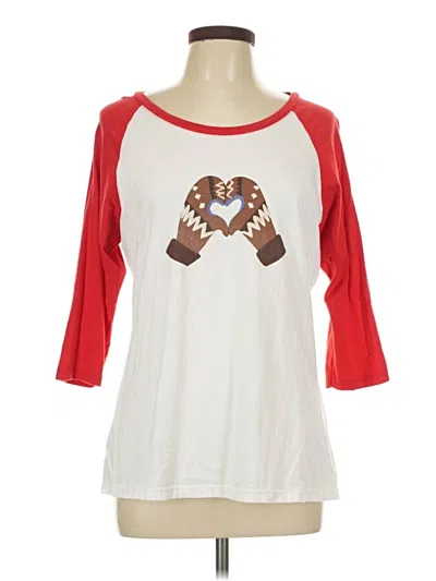 Pre-owned Port & Company 3/4 Sleeve Top White Hearts Pattern Sweetheart Neckline Tops