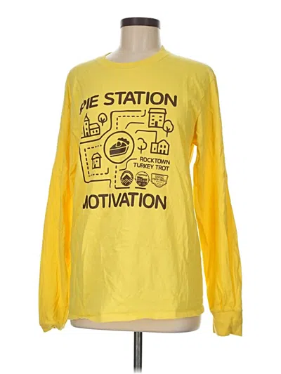 Pre-owned Port & Company Long Sleeve T-shirt In Yellow