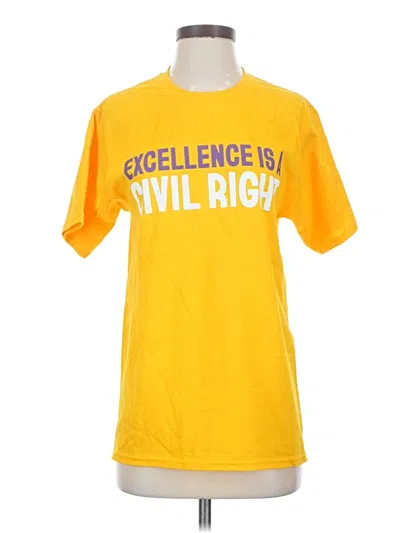Pre-owned Port & Company Short Sleeve Top Yellow Crew Neck Tops
