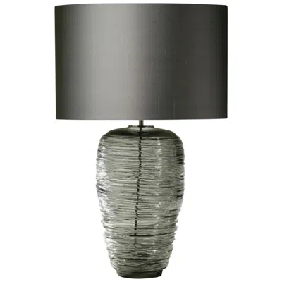 Pre-owned Porta Romana Contemporary Grey Glass Table Lamp With Silk Lampshade In Gray