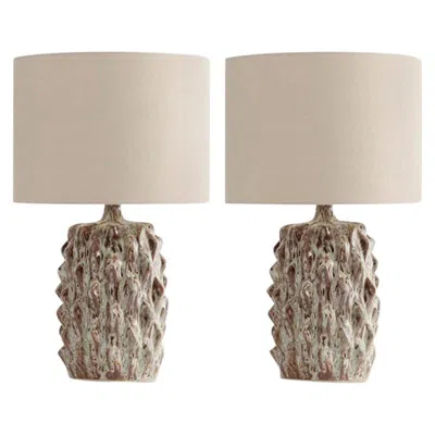 Pre-owned Porta Romana Pair Of Mid-century Style Green Glazed Ceramic Table Lamps