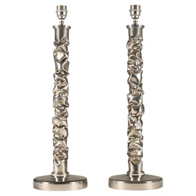 Pre-owned Porta Romana Pair Of Tall Polished Nickel Table Lamps By  In Sand