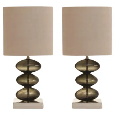 Pre-owned Porta Romana Post Modern Style Pair Bronze Color Blown Glass Table Lamps In Brown