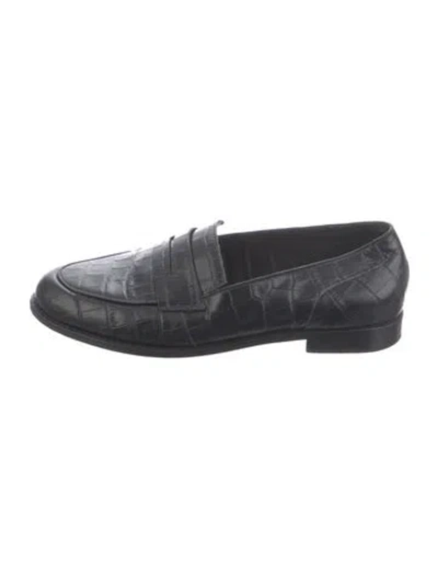 Pre-owned Porte & Paire Embossed Leather Loafers In Black