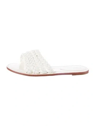 Pre-owned Porte & Paire Leather Braided Accents Slides In White