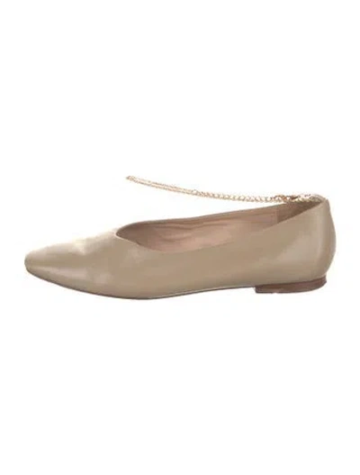 Pre-owned Porte & Paire Leather Chain-link Accents Ballet Flats In Neutral