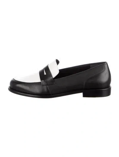 Pre-owned Porte & Paire Leather Colorblock Pattern Loafers In Black