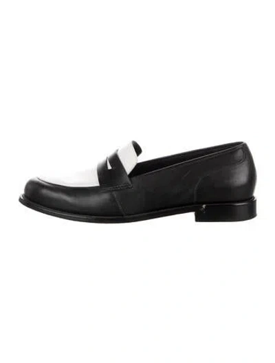 Pre-owned Porte & Paire Leather Colorblock Pattern Loafers In Black
