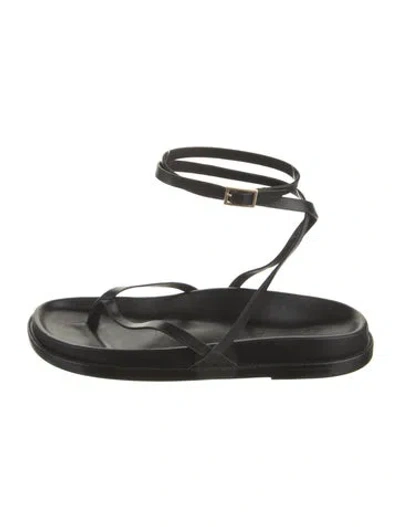 Pre-owned Porte & Paire Leather Gladiator Sandals In Black