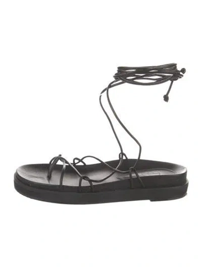 Pre-owned Porte & Paire Leather Gladiator Sandals In Black