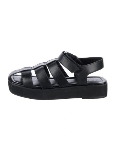 Pre-owned Porte & Paire Leather Gladiator Sandals In Black