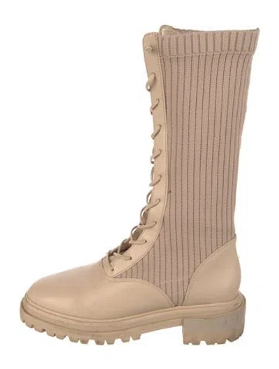 Pre-owned Porte & Paire Leather Lace-up Boots In Neutrals