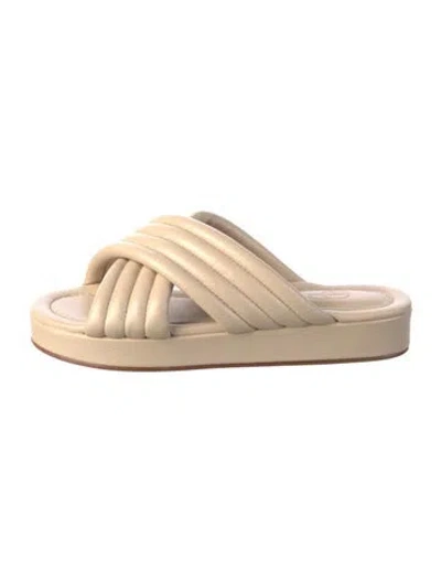 Pre-owned Porte & Paire Leather Slides In Neutral