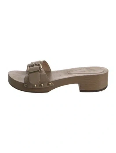 Pre-owned Porte & Paire Leather Slides In Neutrals