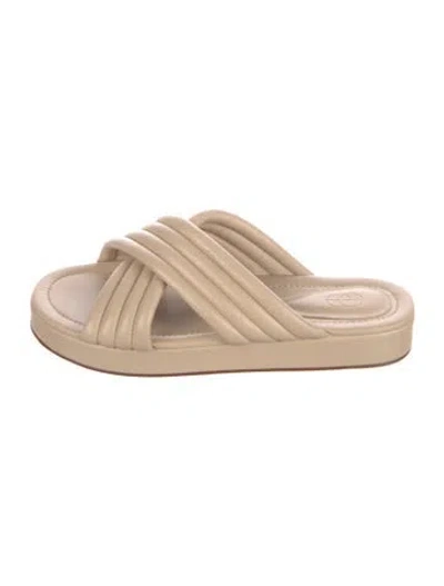 Pre-owned Porte & Paire Leather Slides In Neutrals