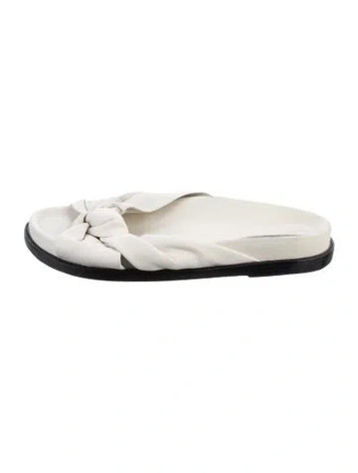 Pre-owned Porte & Paire Leather Slides In White