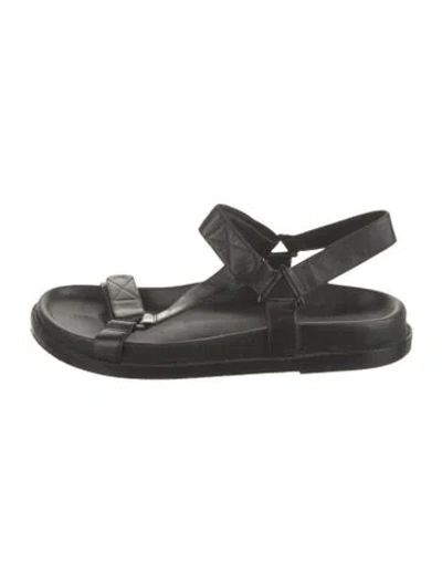 Pre-owned Porte & Paire Leather Slingback Sandals In Black
