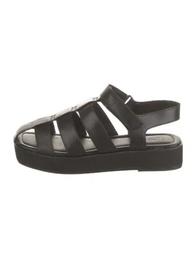 Pre-owned Porte & Paire Leather Slingback Sandals In Black